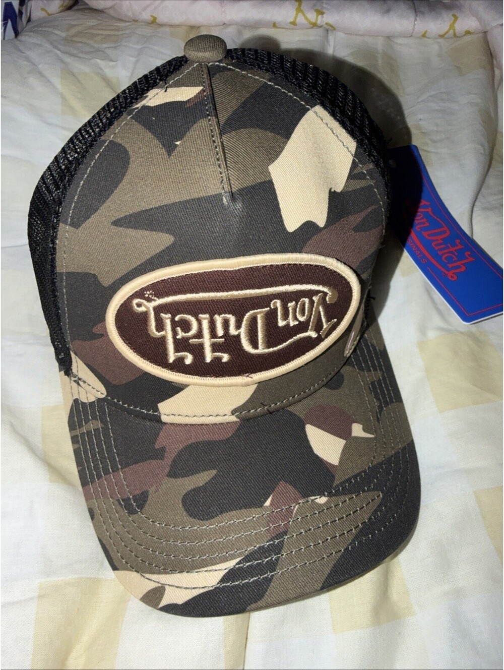 Von Dutch Monogram Trucker Cap - Retro Snapback One Size, Brown (Edge Camo)
